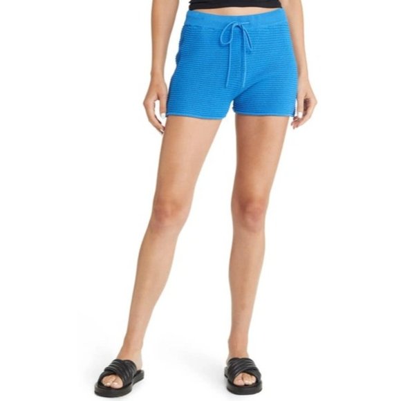 FRAME Blue Waffle Stitch Knit Shorts, Size Large NWT! $258